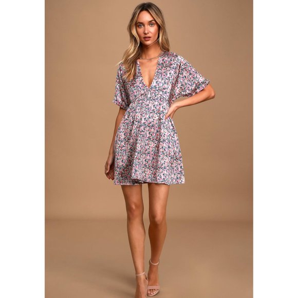 Lulu's Express Yourself Floral Print Satin Babydoll Dress - Picture 5 of 5